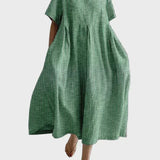 Altrosa Streifen-Leinenkleid