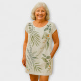 Willow - Graublaues Sommerkleid mit Blättermuster