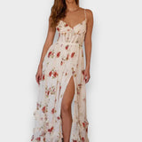 Sónia - Weisses Midikleid mit floralem Muster