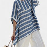 Constança - Blau-weisses mediterranes Leinen-Set mit Streifen