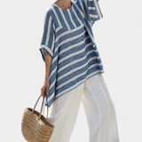 Constança - Blau-weisses mediterranes Leinen-Set mit Streifen