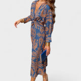 Sabrina - Blaues Midikleid mit elegantem Print