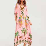 Alessandra - Schwarzes langes Kleid mit Muster