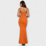 Callie - Beiges elegantes Rüschenkleid