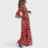 Sienna - Rotes schulterfreies Maxikleid mit Blüten